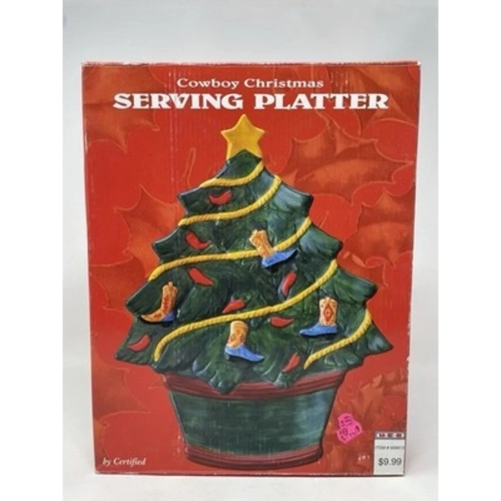 Certified International Cowboy Christmas Tree Platter Southwestern Ceramic 12in